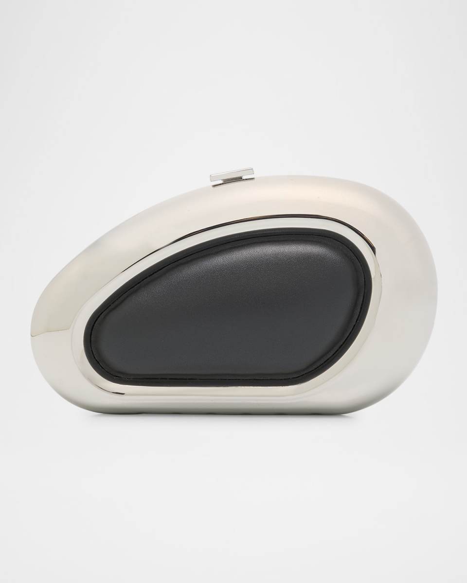 Luna Oval Metal Leather Clutch Bag